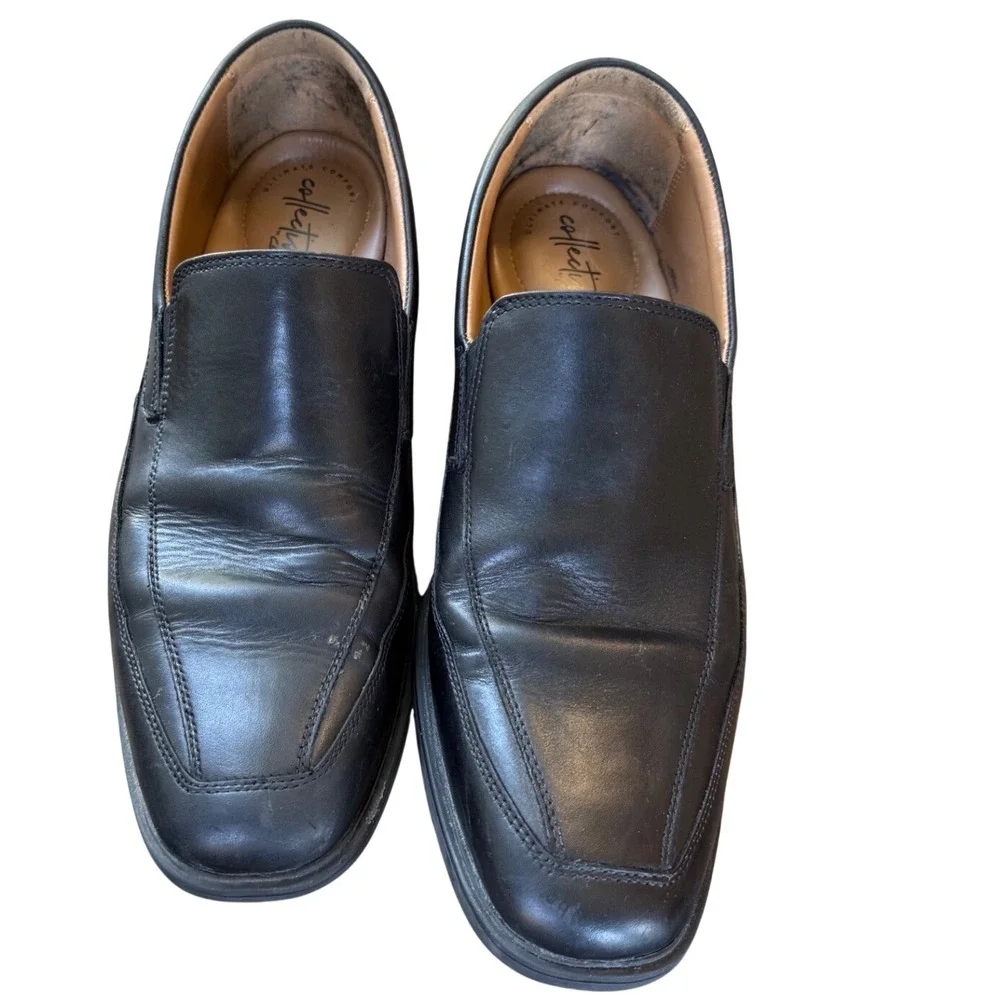 Clarks Collection Loafers Mens 10.5 Black Good Leather Square Toe Slip On Shoes